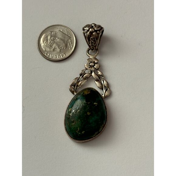 Sterling Silver Pendant Green Stone Chrysocolla? - Picture 2 of 4